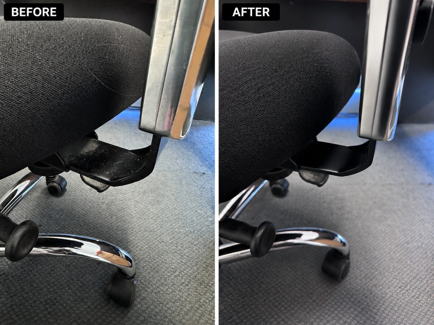 Chair arms before and after medical practice cleaning