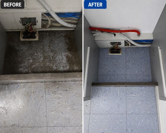 Kitchen floor before and after cleaning