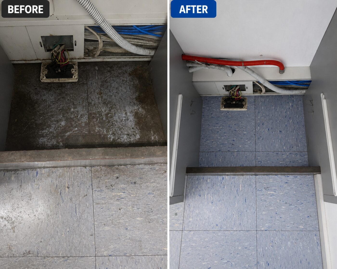 Kitchen floor before and after an end of lease clean