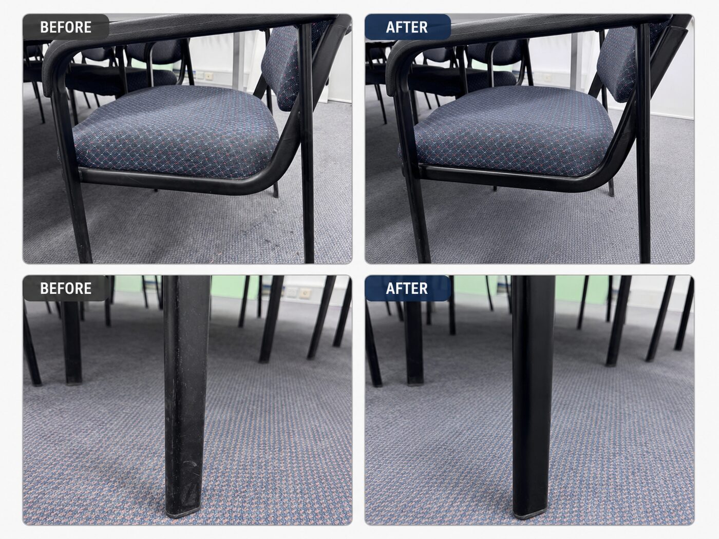 Meeting room chairs before and after cleaning — commercial cleaning servicing Lilydale