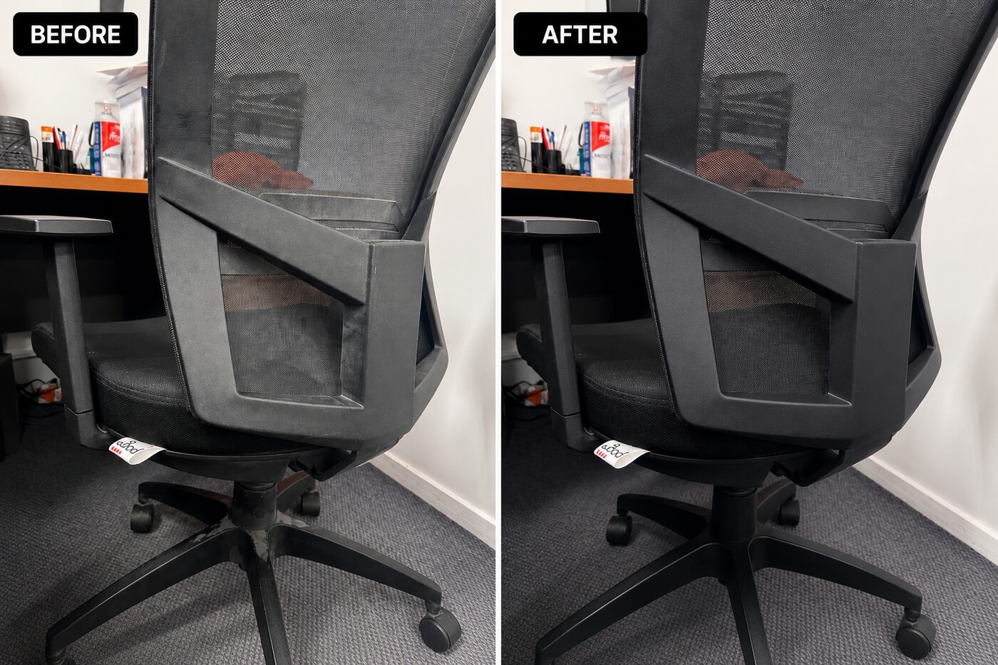 Office chair before and after cleaning by Pink Glove