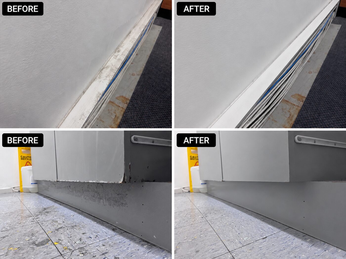 Skirting and floor before and after a builders clean