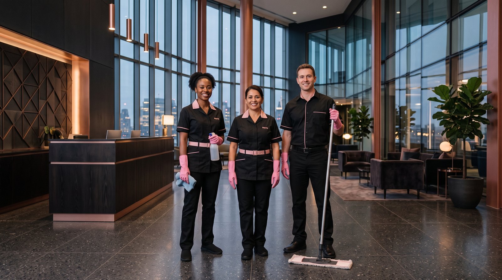 The Pink Glove professional cleaning team in a corporate office